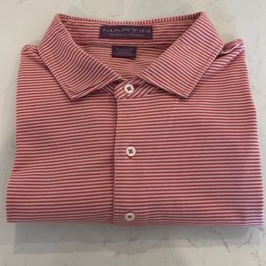 Martin Short Sleeve Golf Shirt. XL. Red & White Stripe.